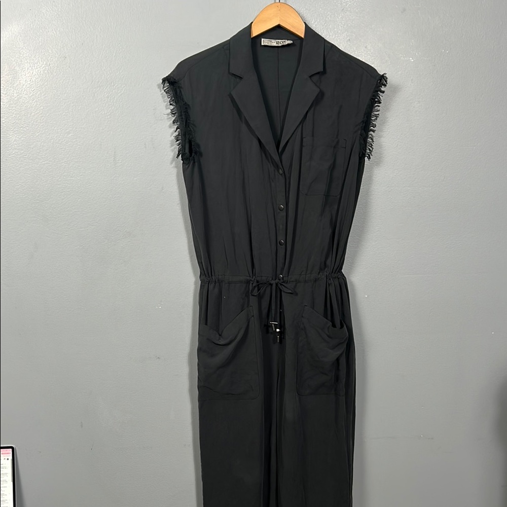 Go by go silk Black Sleeveless Button-Up Jumpsuit sleeveless 100% silk size S